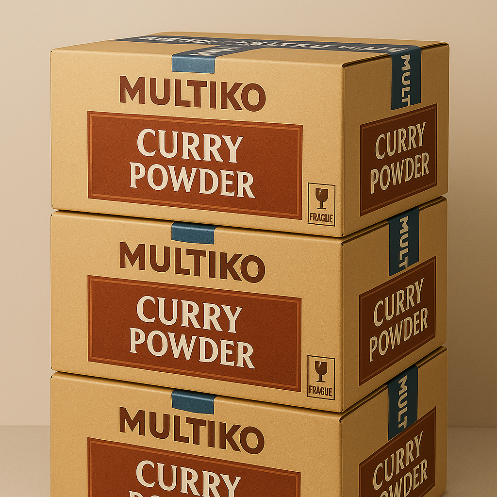 Multiko export packaging with cartons and custom labels